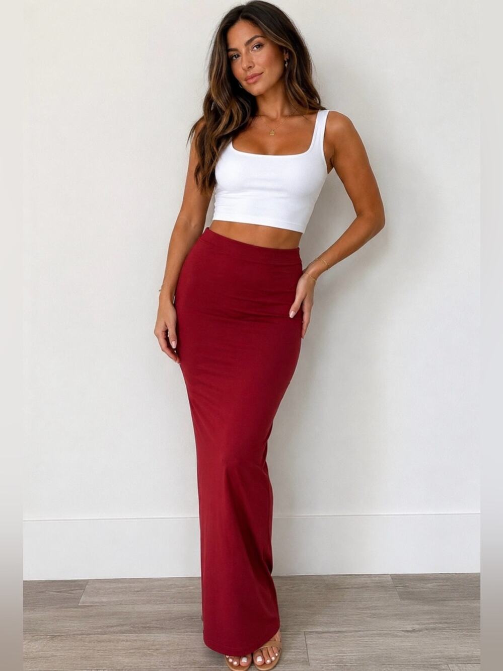 Naked Wardrobe Burgundy Bodycon Maxi Skirt Size Medium